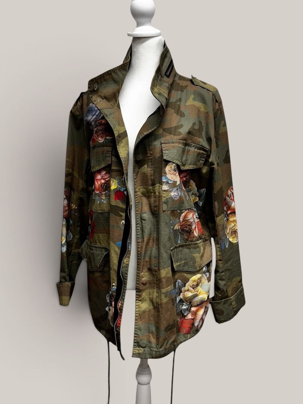 Camouflage Floral Utility Jacket - Olive Size Large